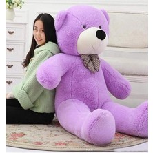 Hediye- 160 cm Ithal Kumaş Papyonlu Dev Boy Peluş Ayı Mor