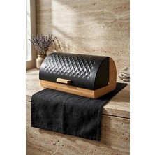 Gövdeli Siyah Pane Ekmek Dolabı 38X25X18.5 cm - Mekanizmalı Metal Kapaklı Ekmeklik
