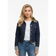 Flow Kürk Yaka Detaylı Premium Denim Ceket – Modern Kesim Şık Jean Ceket - Mavi