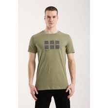 Maxi Modena Erkek Minimal Grafik Detaylı Rahat T-Shirt - Haki