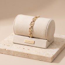 cm Jewelry Vıp Seri 316L Çelik Gold Renk Zirkon Taş Bağlantılı Yuvarlak Halka Zincir Bileklik 17+2 cm