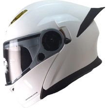 Kuzey Motor Fazer 965 Çene Açılır Kask Beyaz (Siyah Camlı+Güneş Vizörlü)