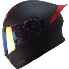 Kuzey Motor Fazer 965 Çene Açılır Kask Mat Siyah-Kırmızı (Kırmızı Camlı+Güneş Vizörlü)