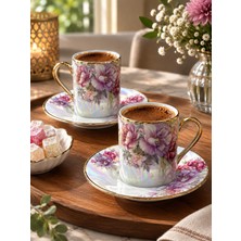 Albetto 2 Kişilik Sedef Efektli Çiçek Desenli Porselen Kahve Fincan Takımı Rose