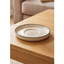 6'lı Toledo Heybeli Çay Bardağı Tabağı 12 cm Rim Yeşil Rinart Porselen Şık Çay Sunum Tabağı