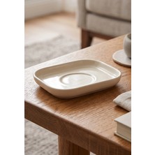 6'lı Verona Kare Çay Bardağı Tabağı 11,5X11,5 cm Krem Rinart Porselen Şık Çay Sunum Tabağı