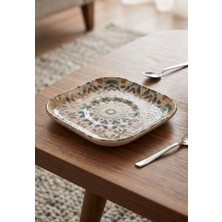 6'lı Verona Kare Çay Bardağı Tabağı 11,5X11,5 cm Dijital Aztec Desenli Rinart Porselen Şık Çay Sunum Tabağı
