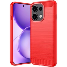 Caseonn Oppo RENO16 F 5g Kılıf Karbon Fiber Desenli Koruyucu Arka Kapak Kırmızı