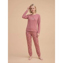 Wordex Fawn 6000 Interlok Fiyonk Desenli Kışlık Ev Kadın Pijama Takımı