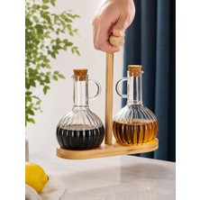 Molino Bambu Stantlı Borosilikat Cam Yağlık Sirkelik 350ML+350ML
