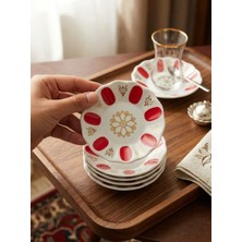 Tria Nostaljik Kırmızı Beyaz Desenli Melamin Çay Tabağı Seti - Kahveci Tipi Çay Tabağı (6'lı)