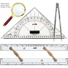 Goldsea Marine Tekne Navigasyon Kiti, 4'lü Set Cetvel - Gönye - Pergel - Sarı Büyüteç