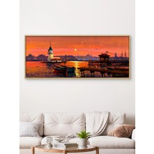 Gün Batımında Liman Yağlı Boya Tablosu - Tuval Üzerine El Yapımı - 150 x 60 cm