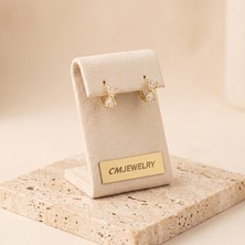 cm Jewelry Vıp Seri 316L Çelik Gold Renk Zirkon Taşlı Fiyonk Halka Küpe 1 cm