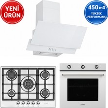 Eminçelik ve Afm Tech Marka /  Boano 5 Gözlü Beyaz-Inox  Ankastre Set (22380 Wok + FM7601+ FM3301W)
