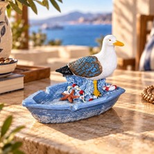 İki Yedi Konsept Gulliver 772 Martı Figürlü Tekne Küllük Dekoratif Kül Tablası Deniz Temalı Hediyelik Obje 12.5x9 cm