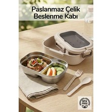 Ironika 2 Bölmeli Kaşık Çatallı Paslanmaz Çelik Yemek Kabı Lunch Box Sefer Tası Beslenme Kabı Latte