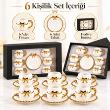 Valkyrie 6 Kişilik 12 Parça Gold Fiyonklu Porselen Türk Kahvesi Fincan Seti 80 ml Kutulu