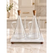 Morponi Mermer Stantlı 2'li Glazzy Düz Tasarım Yağlık & Sosluk 500 Ml+ 500 ml