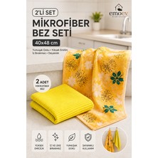Emoev 2'li Mikrofiber Mutfak & Tezgah Temizlik Bezi Seti (40X48 Cm) - Süper Emici Iz Bırakmaz Kurulama Bezi (1 sarı + 1 Desenli)