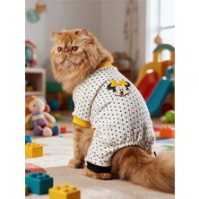 Kemique Spotty Sunny Minny Kedi Tulumu | Siyah Beyaz Puantiyeli Penye Kedi Pijaması