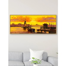 Kız Kulesi Günbatımı Yağlı Boya Tablosu - Tuval Üzerine El Yapımı - 150 x 60 cm