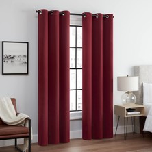 Str Store Andover Düz Üçlü Dokuma Termal Karartma Halkalı Yatak Odası Için Perde (2 Panel), 106,68 cm x 274,32 Cm, Kırmızı