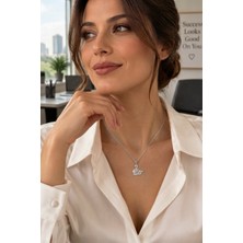 Vintage Takı Aurora Taşlı Çelik Gümüş Kaplama Kuğu Kolye & Aşkın ve Zarafetin Simgesi Silver Kuğu Kolyesi