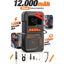 Auhma A9966 12000 Mah Akü Takviye Cihazı ve 150 Psı Dijital Hava Kompresörü, 1000A Jump Starter, Lastik Şişirme Pompası