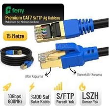 Feny FN-CAT7LS15 10GBPS Internet 600MHZ 15 Metre Cat7 Gold Patch Kablo (Yanmaz- Yüzde 100 Saf Bakır)
