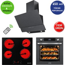 Eminçelik & Afm Marka C1 Dijital Elektr. Vitroseramik Antrasit-Gri Ankastre Set Fırın+Ocak+Davlumbaz