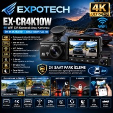 Expotech EX-CR4K10W 4K Wifi Çift Kameralı Araç Kamerası 3.16” Ekran Ön 4K Arka 1080P 24 Saat Park Izleme