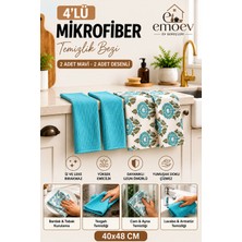 Emoev 4'lü Mikrofiber Mutfak Kurulama Bezi Seti 40X48 cm (2 Adet Mavi + 2 Adet Desenli)