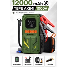 Enshall 4in1 Şarjlı 12000MAH Akü Takviye Cihazı Hava Kompresörü 150PSI Powerbank Destekli Lastik Şişirme Kompresörü