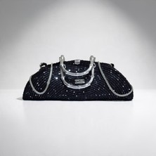 Hülya Craft Siyah Pullu Kadın Abiye Çanta Gümüş Metal Saplı Zincir Askılı Şık Gece ve Davet Çantası