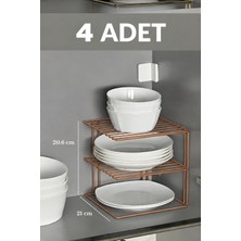 Edora Home 4'lü Mat Rose 3 Katlı Metal Dolap Içi Düzenleyici Raf, Tabak, Bardak ve Kase Organizeri