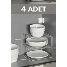 Edora Home 4'lü Mat Gümüş 3 Katlı Metal Dolap Içi Düzenleyici Raf, Tabak, Bardak ve Kase Organizeri