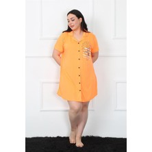 Mestore Moda Çizgi Büyük Beden Penye Düğmeli Turuncu Tunik Gecelik 1025
