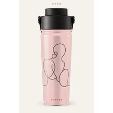 Suhvee Tek Çizgi Kadın Minimal Temalı 500 ml Çift Cidarlı Paslanmaz Çelik Termos