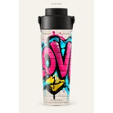 Suhvee Love Grafiti Temalı 500 ml Çift Cidarlı Paslanmaz Çelik Termos