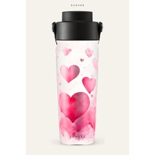 Suhvee Pembe Kalpler Sevgililer Günü Temalı 500 ml Çift Cidarlı Paslanmaz Çelik Termos