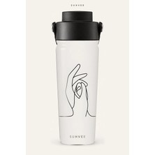 Suhvee Tek Çizgi Eller Minimal Temalı 500 ml Çift Cidarlı Paslanmaz Çelik Termos