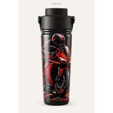 Suhvee Kırmızı Yarış Motoru Motosiklet Temalı 500 ml Çift Cidarlı Paslanmaz Çelik Termos