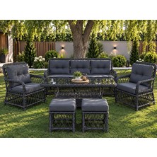 Edram Rattan Puflu Bahçe Balkon Takımı 3+1+1ANTRASIT