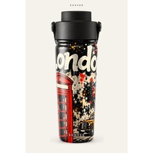Suhvee London Pop Art Şehir Temalı 500 ml Çift Cidarlı Paslanmaz Çelik Termos