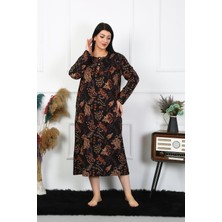 Mestore Moda Çizgi Kadın Büyük Beden Uzun Kol Siyah Anne Gecelik 1367