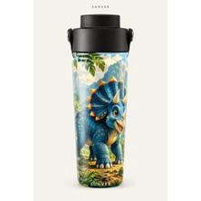 Suhvee Mavi Triceratops Dinozor Temalı 500 ml Çift Cidarlı Paslanmaz Çelik Termos