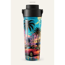 Suhvee Miami Retro Pop Art Şehir Temalı 500 ml Çift Cidarlı Paslanmaz Çelik Termos