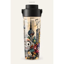 Suhvee Berlin Sokakları Pop Art Şehir Temalı 500 ml Çift Cidarlı Paslanmaz Çelik Termos