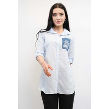Mestore Moda Çizgi Gofre Gömlek Mavi